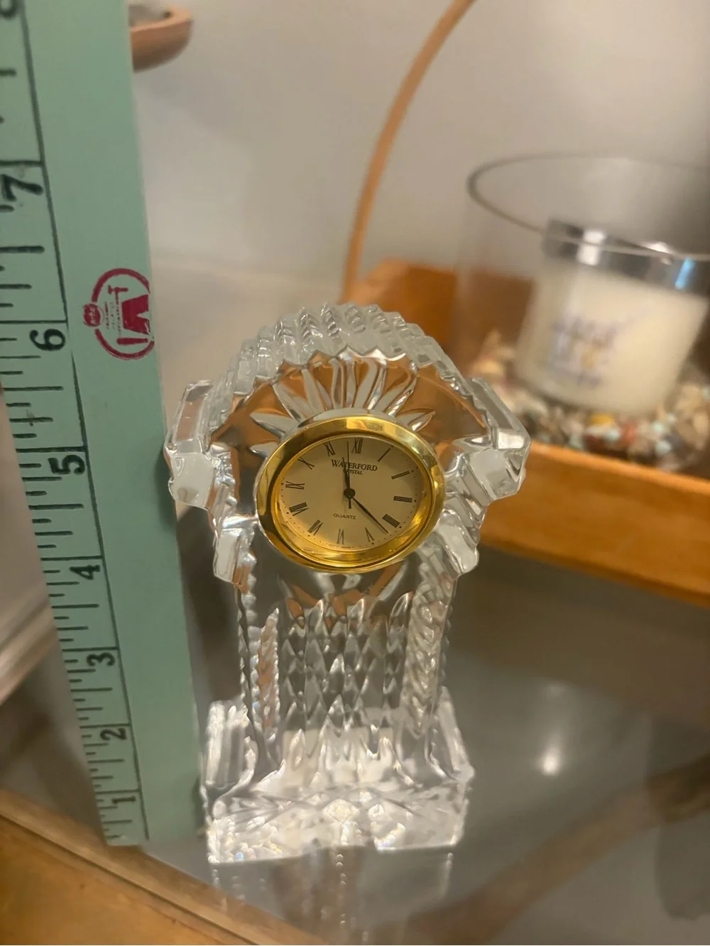 Waterford Clear Crystal vintage quartz Mantel Clock with Gold-Tone Dial
